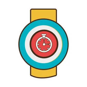 Yellow square watch with workout and media icon on the screen, vector graphic Stock Illustration