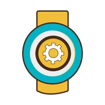 Yellow square watch with workout and media icon on the screen, vector graphic Stock Illustration