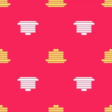 Yellow Stack of pancakes icon isolated seamless pattern on red background イラスト素材