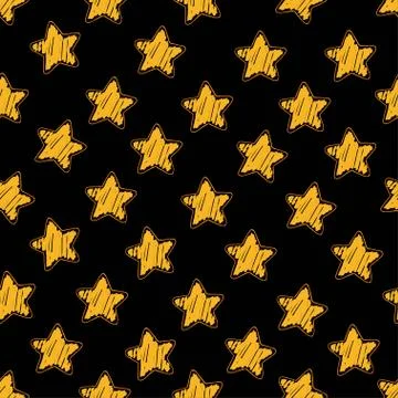 Yellow star on black seamless vector pattern. Stock Illustration