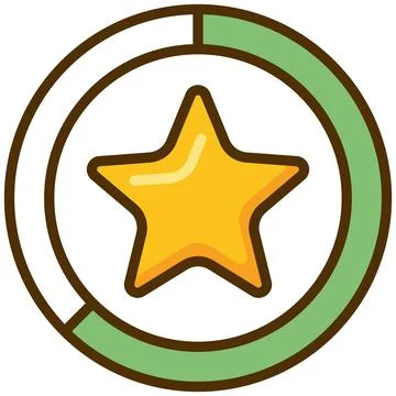 Yellow star in green circular progress indicator flat icon. Stock Illustration