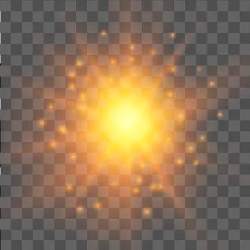 Yellow star light effect on transparent background. Glow light effect. Vector. Stock Illustration