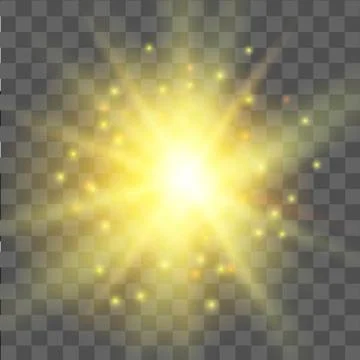 Yellow star light effect on transparent background. Glow light effect. Vector. Stock Illustration