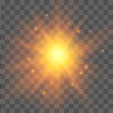 Yellow star light effect on transparent background. Glow light effect. Vector. Stock Illustration