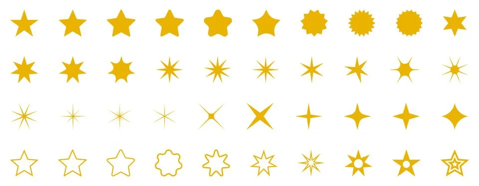 Yellow star set, sparkle vector icons collection Stock Illustration
