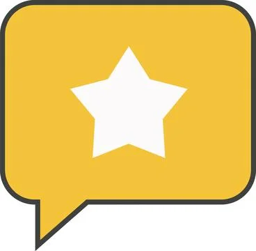 Yellow star speech bubble rating feedback icon with dark outline Stock Illustration