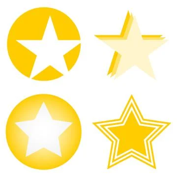 Yellow star vector icon set circular stickers and geometric lines shapes Stock Illustration