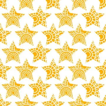 Yellow star vector seamless pattern. Illustrazione stock
