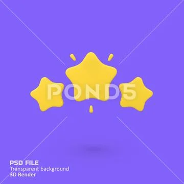 Yellow stars for rating isolated 3d render icon illustration PSD Template