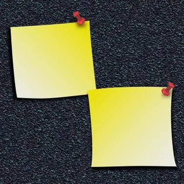 Yellow stick notes with push pins Stock Illustration