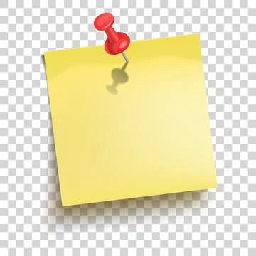 Yellow sticker attached red push button over transparent background.Memo note イラスト素材