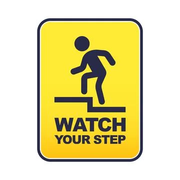 Yellow sticker caution step. flat vector illustration Stock Illustration