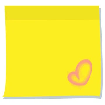 Yellow sticker sheet with a hand drawn heart. Template for records. Illustrazione stock