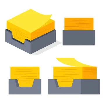 Yellow Sticker . Sticky Paper Notes Stack. Isometric Paper Note. Isolated Stock Illustration