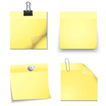 Yellow sticky blank notes with office supplies Stock Illustration