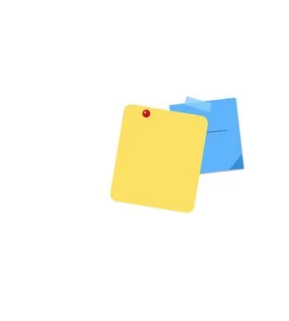 Yellow sticky note attached to blue paper with thumbtack Stock Illustration