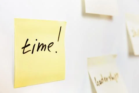 Yellow Sticky Note With Handwritten Word Time Stock Photos