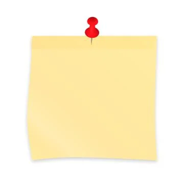 Yellow sticky note paper attached with red pin. Realistic sticker and pushpin イラスト素材