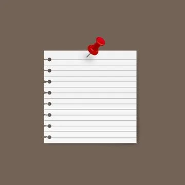 Yellow sticky note with pin isolated on background. Vector illustration. Stock Illustration