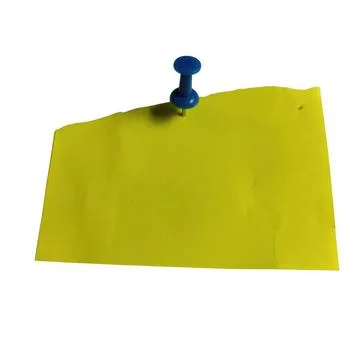 Yellow sticky note pinned with a blue pushpin black background Stock Illustration