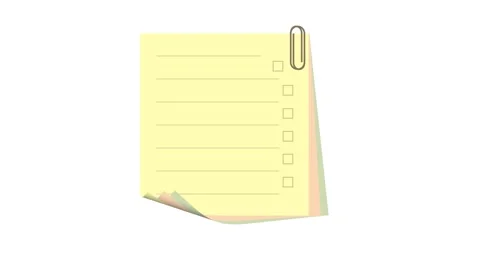 Yellow sticky note seamless loop animation with check box and paper curl wind. Stock Footage 343317862