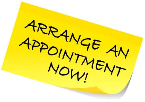 Yellow sticky note with text ARRANGE AN APPOINTMENT NOW イラスト素材