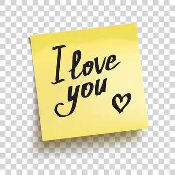 Yellow sticky note with text "I love you!". Vector illustration. Stock Illustration