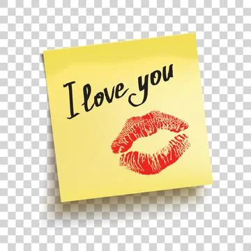 Yellow sticky note with text "I love you!". Vector illustration. Stock Illustration