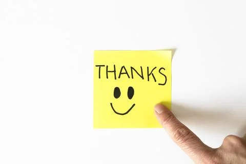 Yellow Sticky Note with Thanks Message Foto stock