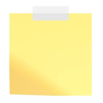 Yellow Sticky Note with Transparent Tape, 3D Rendering Stock Illustration