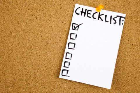 A yellow sticky note writing, caption, inscription Checklist on colorful sticky Stock Photos