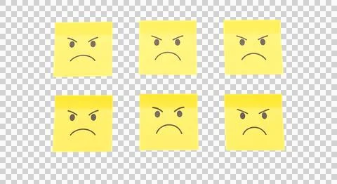 Yellow sticky notes with different sad face expressions on white background.. Stock Illustration