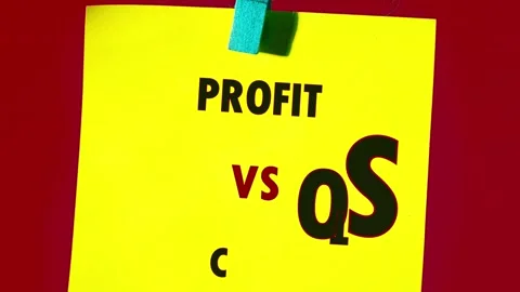 Yellow sticky notes show profit versus cost financial terms on a red background. Stock Footage 335101681