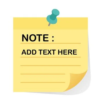 Yellow sticky paper note attached with push pin and lines for text placeholde Stock Illustration