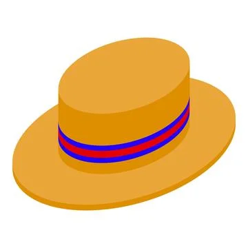 Yellow straw boater hat with red and blue ribbon showing summer style Stock Illustration