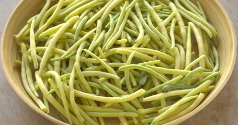 Yellow string beans on a bamboo tray. Stock Footage 280762269