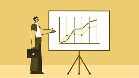 Yellow Style Man with Briefcase Flat Character Demonstrates Growth Chart Stock-Footage 192354305