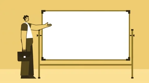 Yellow Style Man with Briefcase Flat Character Speaker Near White Board Stock-Footage 192355869