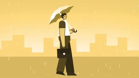 Yellow Style Man with Briefcase Flat Character Walking Cycle with Umbrella 스톡 동영상 193657041