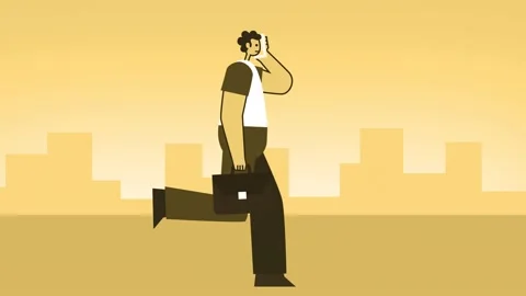Yellow Style Man with Briefcase Flat Character Running Cycle with Mobile Phone 스톡 동영상 193663681
