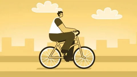 Yellow Style Man Flat Character Riding Bike. Isolated Loop Animation with Alpha 스톡 동영상 169418219