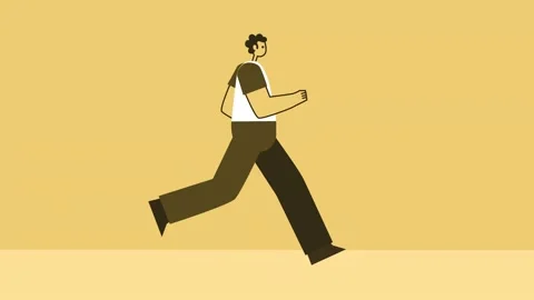Yellow Style Man Flat Character Running Cycle. Isolated Loop Animation 스톡 동영상 169419601