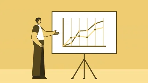 Yellow Style Man Flat Character Demonstrates Growth Chart on Graphboard 스톡 동영상 169818363
