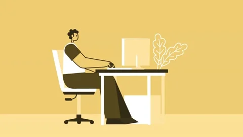 Yellow Style Man Flat Character Working on Computer. Isolated Loop Animation 스톡 동영상 169822135