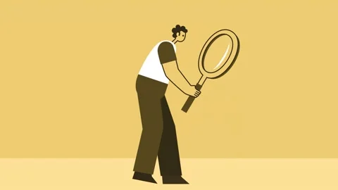 Yellow Style Man Flat Character Walking Cycle. Looking Through Magnifying Glass 스톡 동영상 169825022