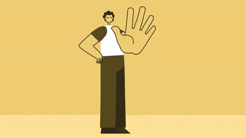 Yellow Style Man Flat Character Stop Hand Gesture. Isolated Loop Animation Stock-Footage 185667838