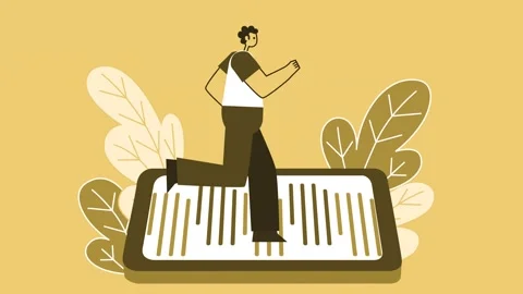 Yellow Style Man Flat Character Running on Smartphone. Isolated Loop Animation Stock-Footage 185687736