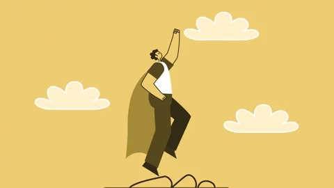 Yellow Style Man Flat Character Superhero Flies Up Out of Smartphone Isolated Stockbeeldmateriaal 194419544