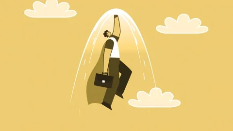 Yellow Style Superhero with Briefcase Flat Character Flies Up. Isolated Loop Stock Footage 194775649