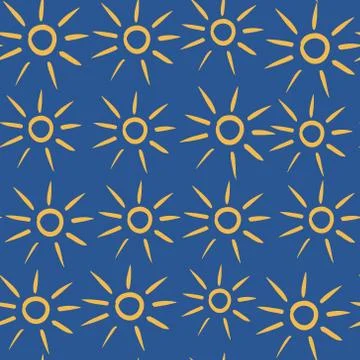 A yellow stylized sun pattern on an blue background. illustration for Stock Illustration